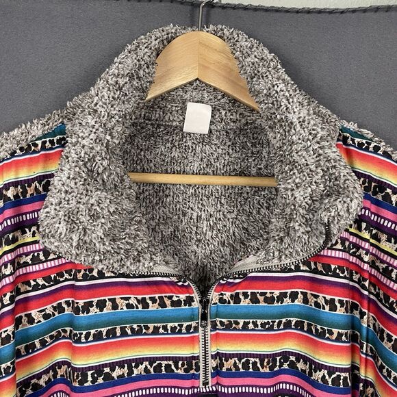 Sunshine & Rodeo Fleece Womens Gray Southwestern Aztec Print Pullover - Picture 2 of 11